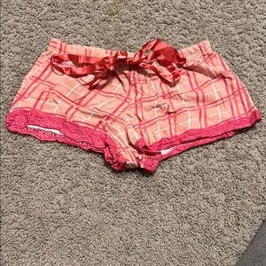 Plaid Pink Shorts with Lace Trim
